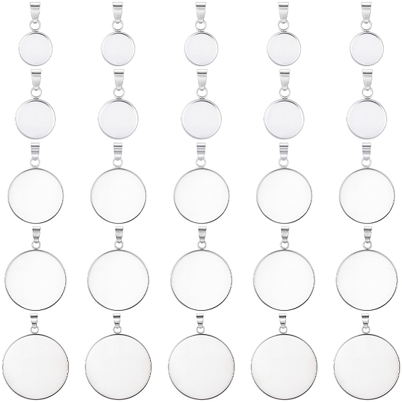 50шт 5 стили 304 настройки подвески из нержавеющей стали кабошон, плоские круглые прелести