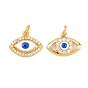 Breloques en laiton zircon cubique transparent, émail blanc et bleu, Charmes d'oeil à cheval