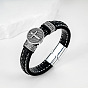 Vintage 201 Stainless Steel Cross Medal Braided PU Leather Cord Bracelets with Magnetic Clasps for Unisex, Stainless Steel Color
