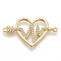 Brass Micro Pave Cubic Zirconia Links, Cadmium Free & Lead Free, Heart, Clear