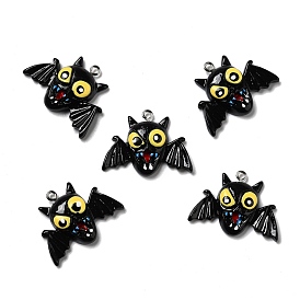 Halloween Opaque Resin Pendants, with Platinum Tone Iron Loops, Bat