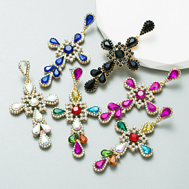 Exquisite Cross Earrings with Glass Rhinestones for a Chic and Sophisticated Look