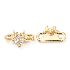 Brass Connector Charms, with Clear Glass, Oval Links with Deer