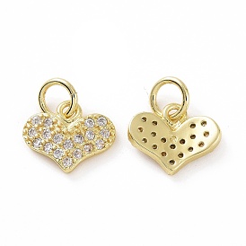 Brass Micro Pave Cubic Zirconia Charms, Real 18K Gold Plated, with Jump Ring, Heart