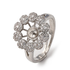 Оправы для колец-манжет из цветочной латуни с микропаве из прозрачного кубического циркония, за половину пробурено бисера, без кадмия и без свинца