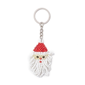 Glass Seed Beads Keychian, with Iron Split Key Rings, Santa Claus