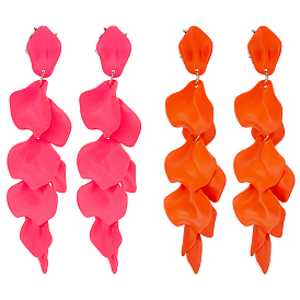 2 пары 2 серьги-гвоздики из цветного сплава и акрила, лепесток цветка, золотые