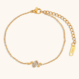 Minimalist 18K Gold Plated Stainless Steel Snake Pendant Bracelet Jewelry