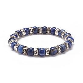 Natural Sodalite & Alloy Beaded Stretch Bracelet, Gemstone Jewelry for Women
