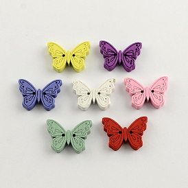 2 отверстия окрашенные деревянные кнопки, бабочка, разноцветные, 18x24x3.5 мм, отверстие : 2 мм