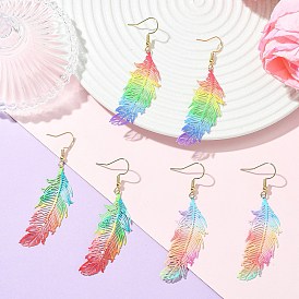 3 Парные серьги с перьями, раскрашенные аэрозольной краской 430 Серьги-подвески из нержавеющей стали, с 201 фурнитурой из нержавеющей стали и 304 фурнитурой для сережек из нержавеющей стали, золотые