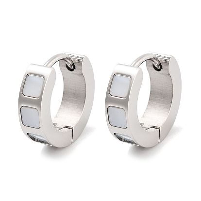 304 Stainless Steel & Natural Shell Huggie Hoop Earrings for Women, with 316 Surgical Stainless Steel Ear Pins