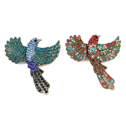 Broches en alliage et strass pour vêtements de sac à dos, oiseau, bronze antique