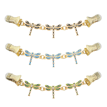 3 шт. 3 стили стрекоза сплав кристалл стразы зажимы для шарфа, с эмалью, золотые