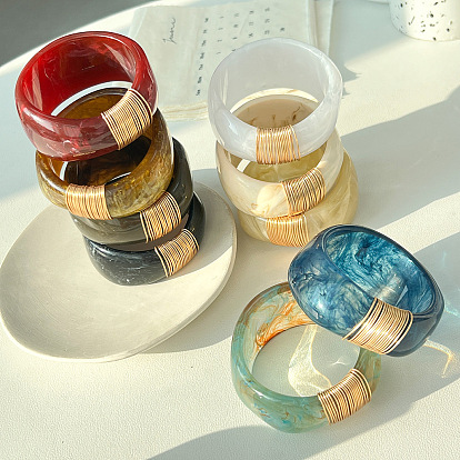 Массивные браслеты из мраморной смолы для женщин, с обмоткой из золотой проволоки