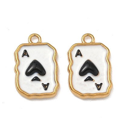 304 Stainless Steel Enamel Pendants, Playing Card with Ace of Spades Charms, Ion Plating(IP)