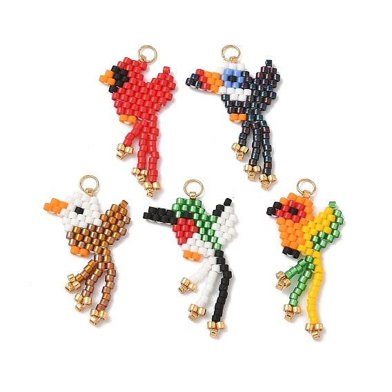 5 piezas 5 colgantes de pájaros con cuentas de vidrio de colores, con 304 anillos de salto de acero inoxidable, real 18 k chapado en oro