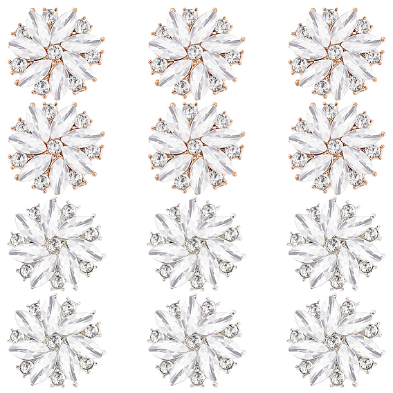 12 цвета 2 цвета сплава стразовые пуговицы на ножке, 1-луночное, цветок