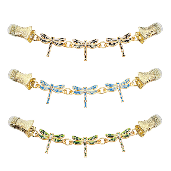 3 шт. 3 стили стрекоза сплав кристалл стразы зажимы для шарфа, с эмалью, золотые