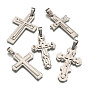 304 Stainless Steel Big Pendants, with 201 Stainless Steel Clasp, Cross, Mixed Style, 69~73x34~44x6~8mm, Hole: 15x9mm