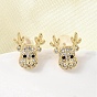 Серьги-гвоздики с оленями из латуни с микропаве из прозрачных кубических цирконий, долговечный, без никеля 