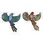 Broches de solapa de aleación con diamantes de imitación para mochilas y ropa, pájaro, Bronce antiguo