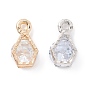 Alloy Clear Cubic Zirconia Charms, Long-Lasting Plated, Polygon