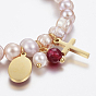 Natural Pearl Charm Bracelets, with Acrylic Beads and 304 Stainless Steel Findings, Cross