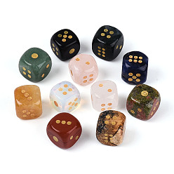 Opalite & Natural Unakite & Green Aventurine & Sodalite & Red Jasper & Quartz Crystal & Indian Agate Dice Sets, with Metal Enlaced, for Home Decor