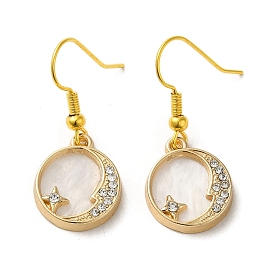 Moon & Star Alloy Rhinestone Dangle Earrings, Natural Shell Drop Earrings