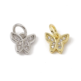 Brass Micro Pave Cubic Zirconia Charms, with Jump Rings, Butterfly Charms