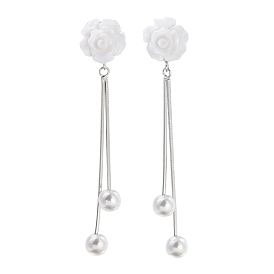 925 Sterling Silver Stud Earrings, with Resin Flower and Imitation Pearl Beads