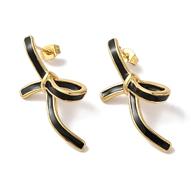 Bowknot Golden Ion Plating(IP) 304 Stainless Steel Stud Earrings for Women, with Enamel