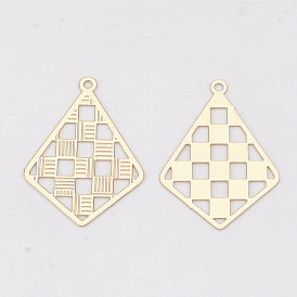 Brass Pendants, Etched Metal Embellishments, Long-Lasting Plated, Kite with Tartan Pattern
