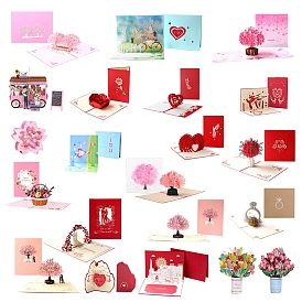 Handmade Greeting Cards, 3D Pop Up Cards, Paper Crafts, with Envelopes, for Valentine's Day, Heart/Flower/Vehicle/Diamond/Wedding Theme Pattern