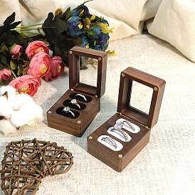 3-Slot Wooden Ring Packaging Storage Magnetic Boxes, Visible Window Jewelry Storage Boxes for Rings, Rectangle