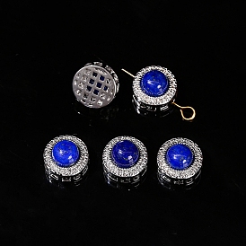 Natural Lapis Lazuli Dyed Beads, Alloy Flat Round Beads, Platinum