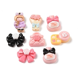 Opaque Resin Decoden Cabochons, Cute Girl & Bowknot & Bouquet, Mixed Shapes