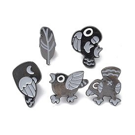 Gothic Art Crow/Feather Enamel Pins, Gunmetal Alloy Bird Badge for Women Men