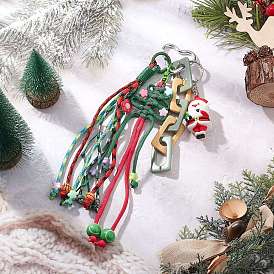Рождественские украшения из полиэстера и спандекса, веревки, шнуры, подвески, с пластиковыми подвесками в виде Санта-Клауса и алюминиевыми застежками в виде сердечек