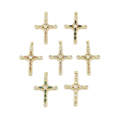 Real 18K Gold Plated Brass with Glass Pendants, Cross