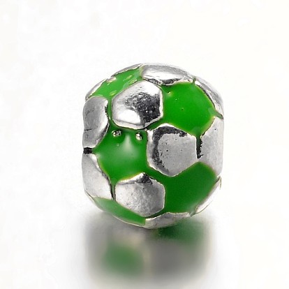 Large Hole FootBall/Soccer Ball Alloy Enamel European Beads, Sports Beads, Antique Silver, 9x8mm, Hole: 4.2mm