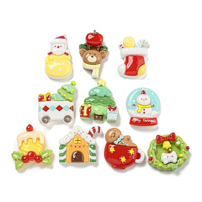 Рождественская елка/медведь/носки/снеговик/листья падуба/венок/домик из непрозрачной смолы, декодированные кабошоны