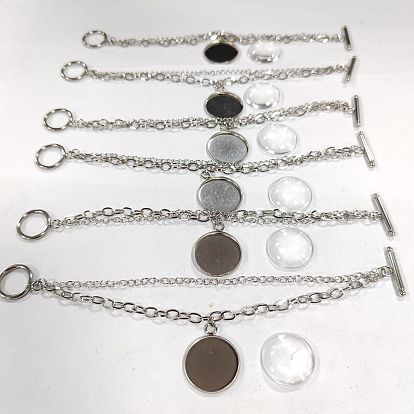 304 Chaînes en acier inoxydable et en alliage, bracelet multibrins double couche avec breloques en forme de dôme vierge, kit de fabrication de bricolage