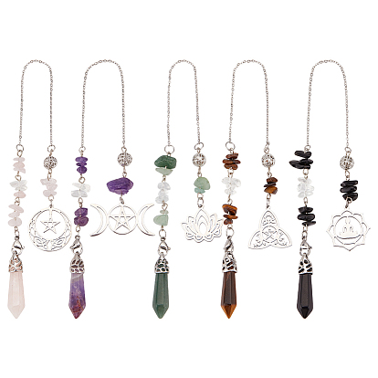 5шт 5 стиль натуральный драгоценный камень заостренный биолокационный маятник, фурнитура из нержавеющей стали , пуля