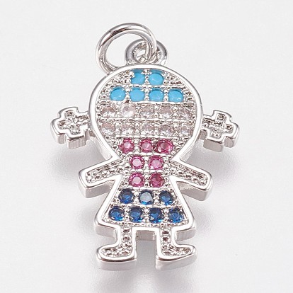 Brass Micro Pave Cubic Zirconia Pendants, Girl