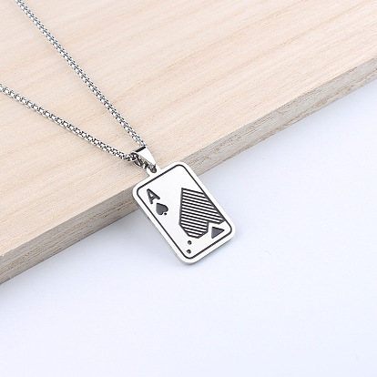 201 Подвеска в виде черной игральной карты пик из нержавеющей стали с эмалью для мужчин.