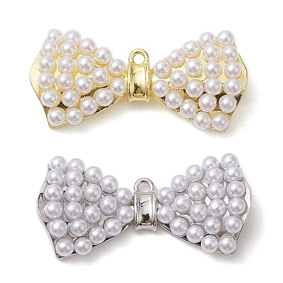 Rack Plating Brass Pendants, with Plastic Pearl Beads, Long-Lasting Plated, Lead Free & Cadmium Free, Bowknot