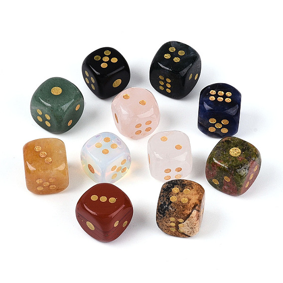 Наборы игральных костей из опалита, натурального унакита, зеленого авантюрина, содалита, красной яшмы, кварцевого кристалла и индийского агата., с металлическим обрамлением, для домашнего декора