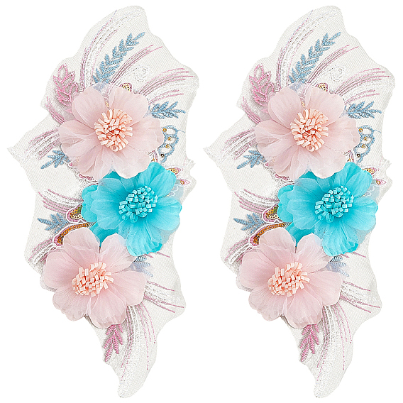 Аппликации из полиэфирного кружева с вышивкой, цветок, швейные принадлежности, с блесток